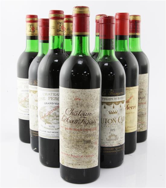 Ten assorted bottles of red Bordeaux wines including Chateau Larose Perganson 1976(3) and Chateau La Tour Figeac 1976,(3).